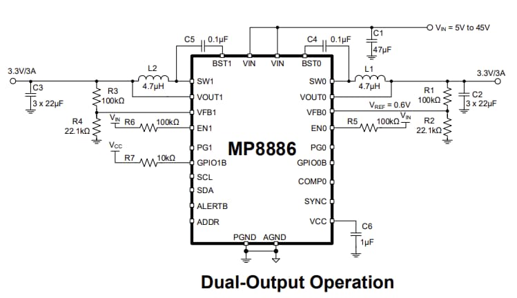 Application Circuit Diagram - Monolithic Power Systems (MPS) MP8886 Synchronous Buck Converters